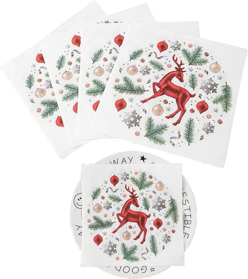 Christmas Paper Napkins 60 Pack Santa Claus Snowman Wreath Elk Pattern Disposable 6 5 x 6 5 Inch JR11 - Image 1